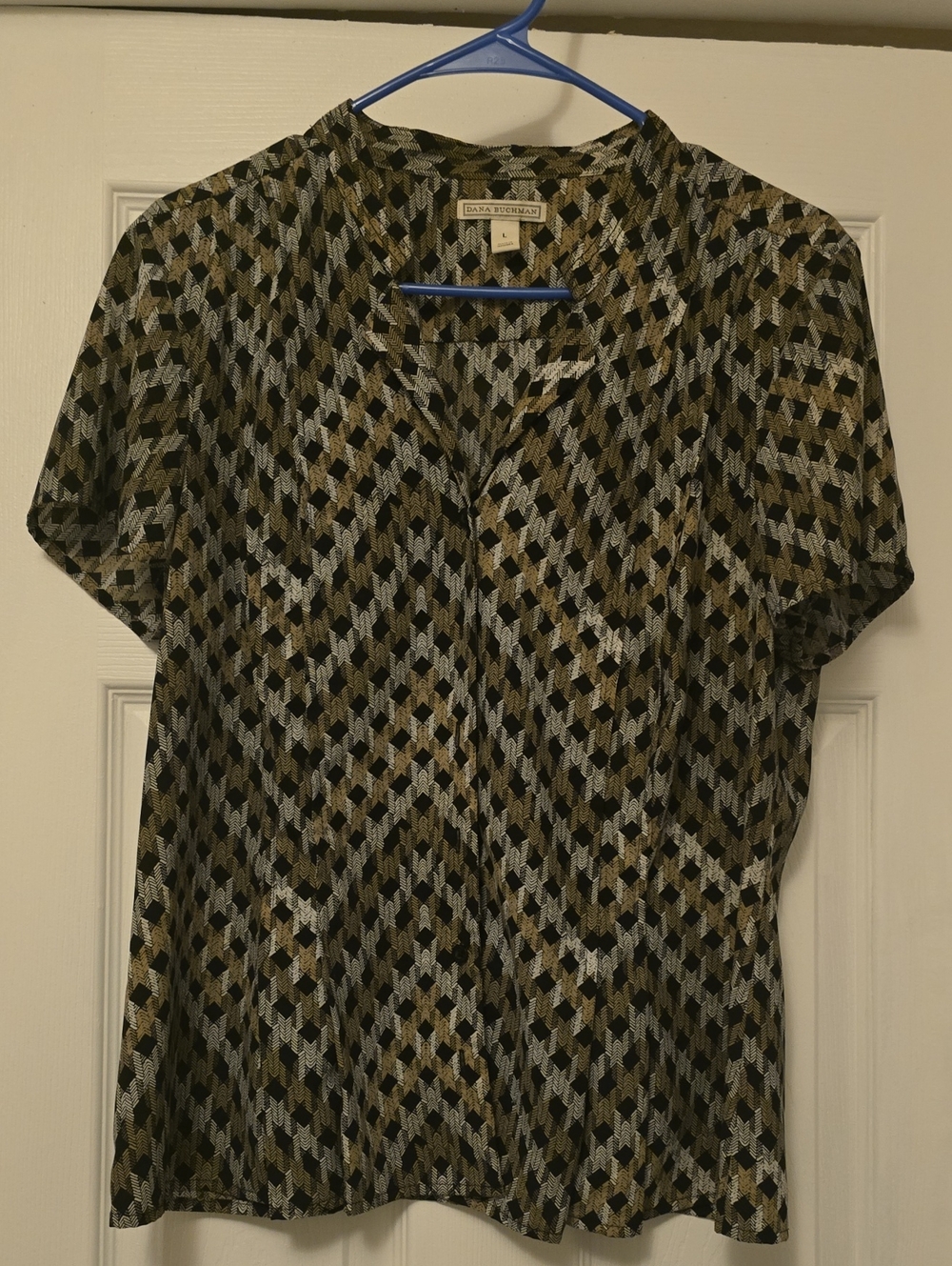 Dana Buchman Olive & Black Geometric Short-Sleeve Polo